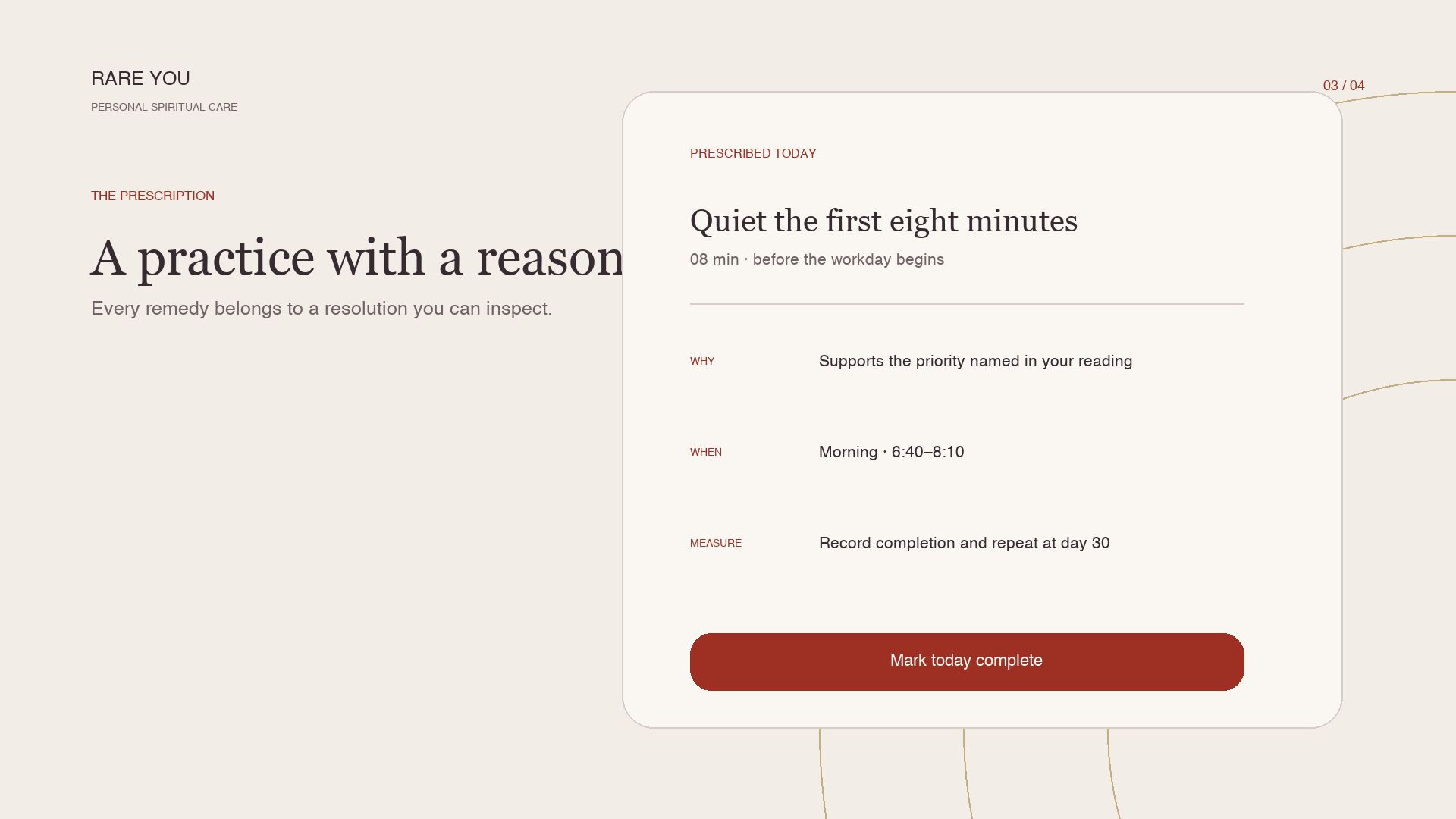 The Rare You reviewed-practice screen included with the kept reading